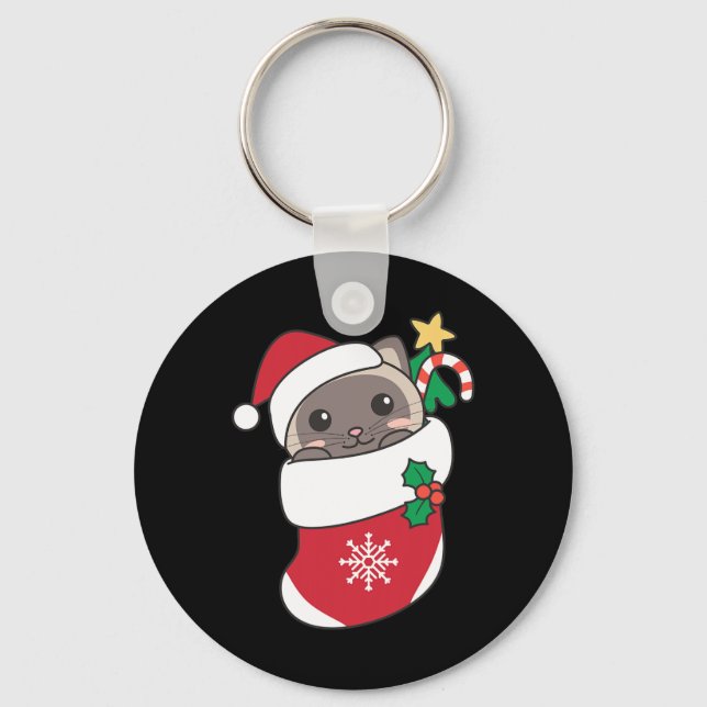 Chaveiro Gatos Siameses Bastantes Em Meias De Natal Para Ch (Frente)