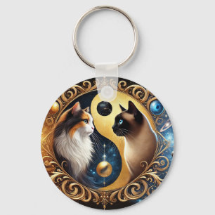 Chaveiro Gatos Simbolizando Equilíbrio com um Yin Yang