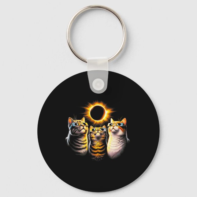 Chaveiro Gatos Vestindo Óculos De Eclipse Solar Olhando Lua (Frente)