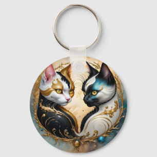 Chaveiro Gatos Yin-Yang com Elementos Cósmicos Mágicos