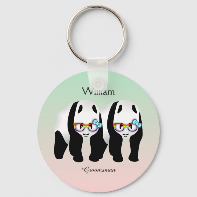 Chaveiro Gay Bonito Pandas Arco-Íris Vestindo Óculos (Frente)
