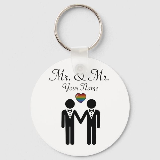 Chaveiro Gay Silhouette Grooms com Coração Arco-Íris (Frente)