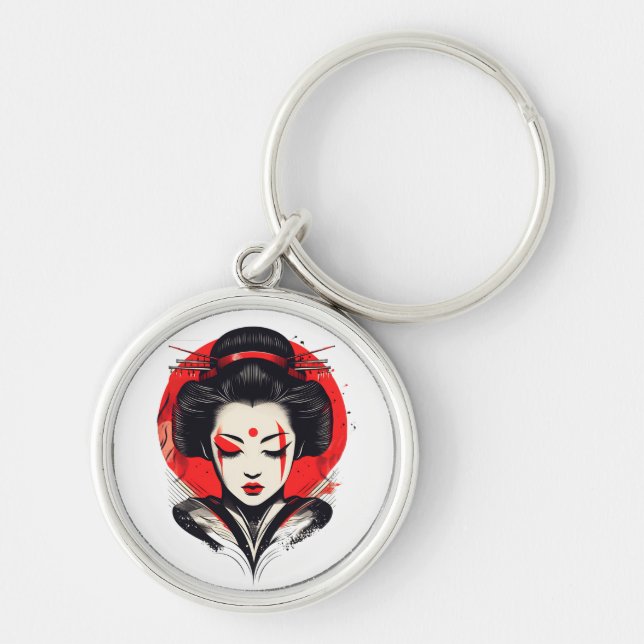 Chaveiro Geisha Elegance: Beleza Vermelha e Negra (Frente)