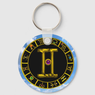 Chaveiro GEMINI GOLD ZODIAC BIRTHDAY JEWEL Astrology Chart