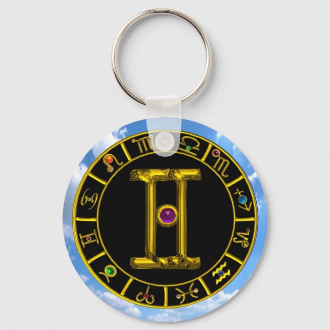 Chaveiro GEMINI GOLD ZODIAC BIRTHDAY JEWEL Astrology Chart (Frente)