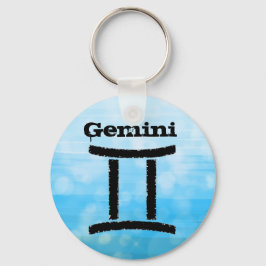 Chaveiro Gemini Horoscope Símbolo Zodiac Azul e Preto
