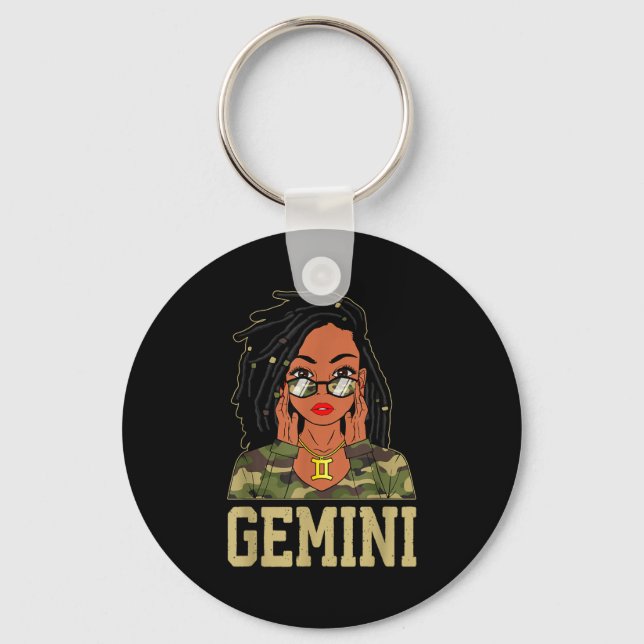 Chaveiro Gemini Loc'd Hair Sy Black Woman Camo Melanin Girl (Frente)