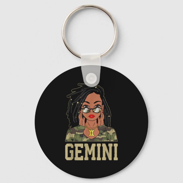 Chaveiro Gemini Loc'd Hair Sy Black Woman Camo Melanin Girl (Frente)