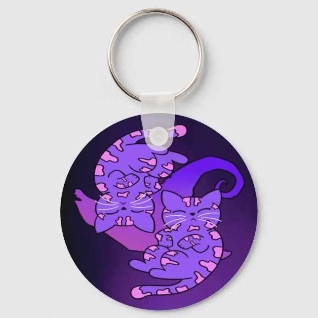 Chaveiro Gemini Retro Neon Kittens Roxo Personalizável (Frente)