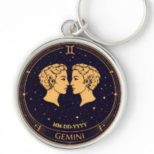 Gemini Zodiac Keychain with Birth Date