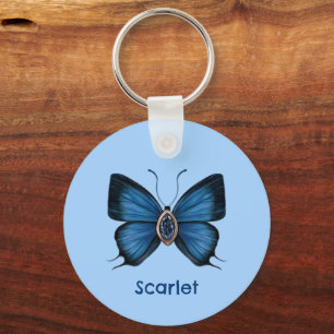 Chaveiro Gemstone personalizado da borboleta azul-apphire