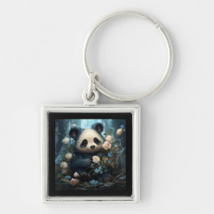 Chaveiro Gentil Urso Panda Entre Rosas Selvagens