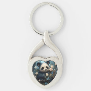 Chaveiro Gentil Urso Panda Entre Rosas Selvagens