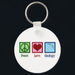 Chaveiro Geologia do Amor pela Paz<br><div class="desc">Paz Amor Geologia. Um legal dom da ciência geológica para um geólogo que estuda ciências da Terra e rochas através da história geológica do planeta. Ele apresenta um sinal de paz bonito, coração, e geólogos martelo rock.</div>