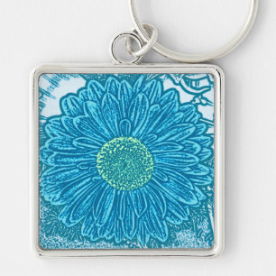 Chaveiro Gerbera Daisy Block Impressão - azul-marinho