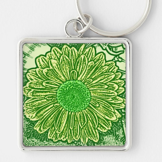Chaveiro Gerbera Daisy Block Impressão - verde limão (Frente)