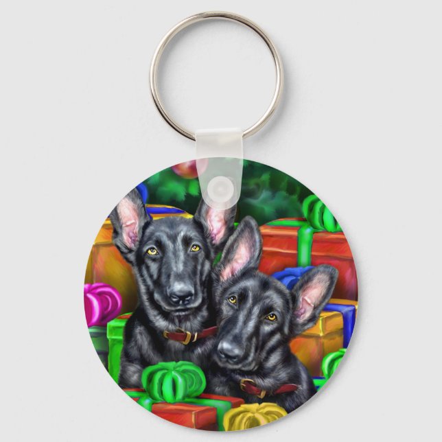 Chaveiro German shepherd Abrir presentes Natal preto (Frente)