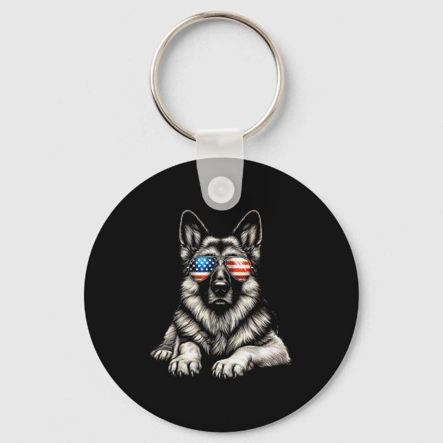 Chaveiro German Shepherd American Flag Sungles Patriotic  (Frente)