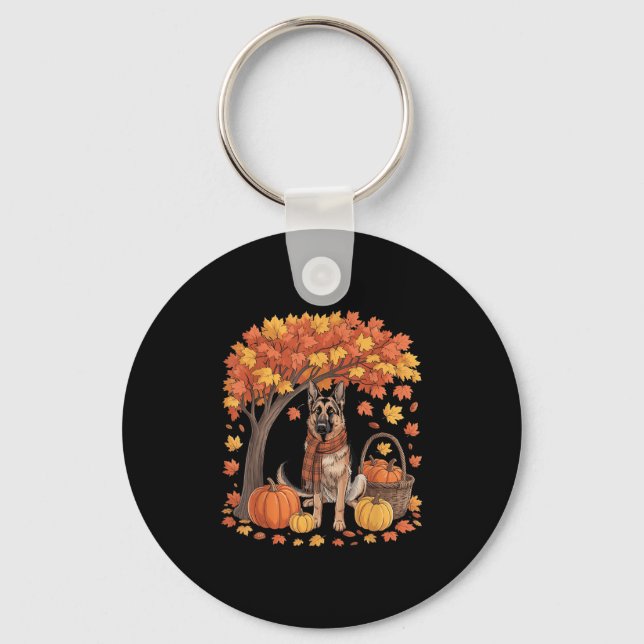 Chaveiro German Shepherd Dog Fall Scarf Pumpkin Autumn Than (Frente)