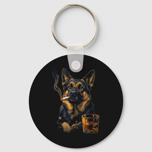 Chaveiro German Shepherd Dog Smoking Cigarette Whisky Lover (Frente)