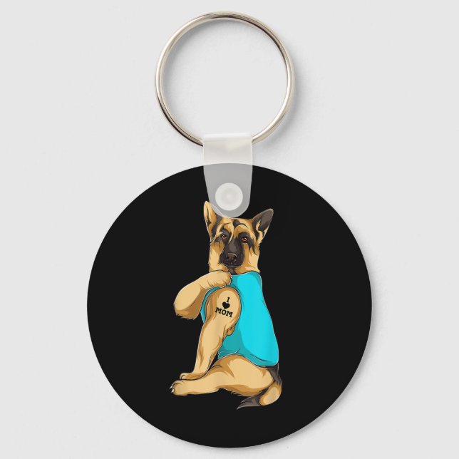 Chaveiro German shepherd Eu Amo Mamãe Tatuagem Roupa Cachor (Frente)