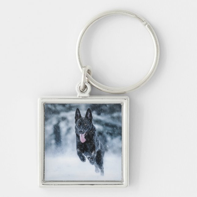 Chaveiro German shepherd preto no Cobrir da escova de neve (Frente)