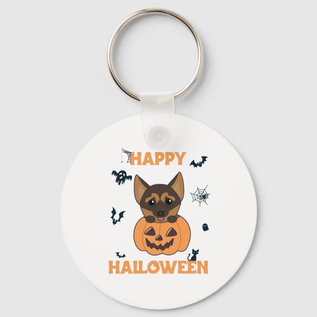 Chaveiro German shepherd Pumpkin Feliz Dia das Bruxas (Frente)