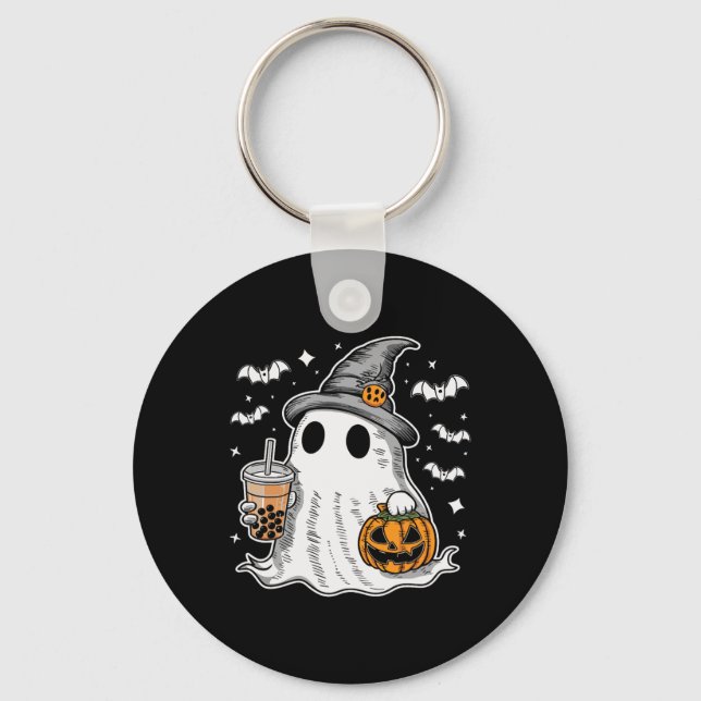 Chaveiro Ghost Milktea Ghost Bebendo Bubble Tea (Frente)