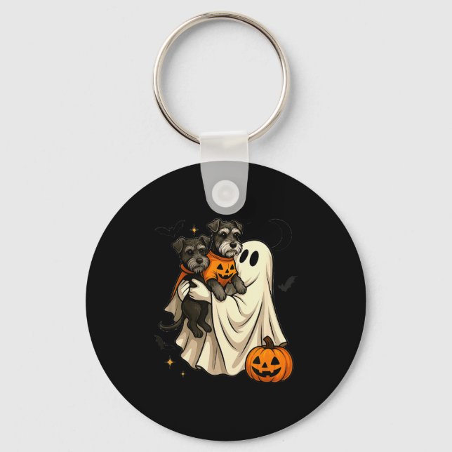 Chaveiro Ghost Miniature Schnauzer Dog Halloween  (Frente)