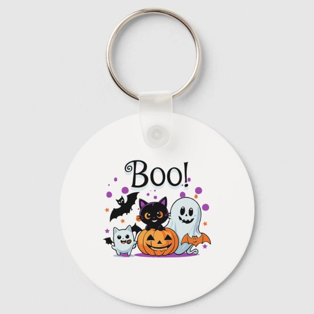 Chaveiro Ghost Pumpkin Cat E O Gráfico W Do Halloween (Frente)