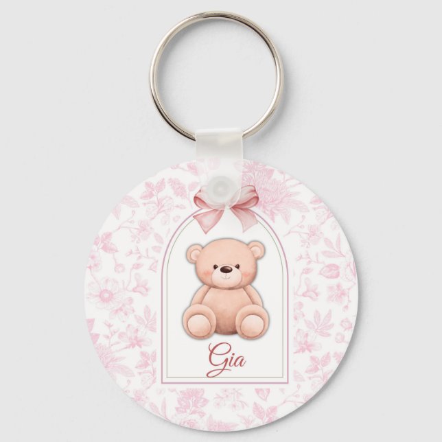 Chaveiro Gia | Design de Enfermeiro de Urso Rosa Personaliz (Frente)