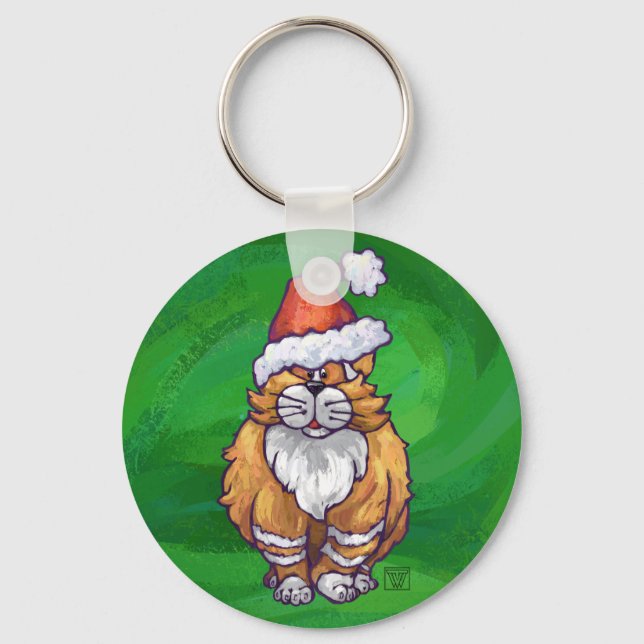 Chaveiro Ginger Cat Christmas on Green (Frente)