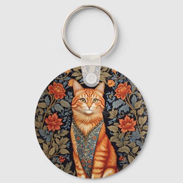 Chaveiro Ginger Cat William Morris Inspirou Floral (Frente)