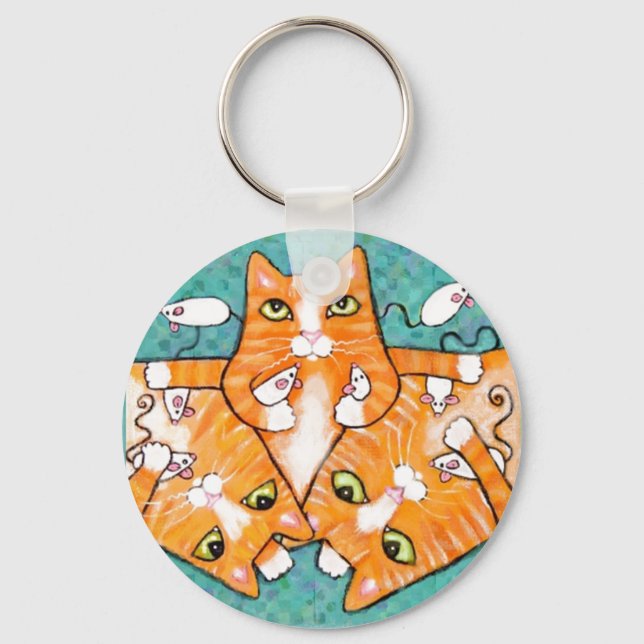 Chaveiro Ginger Tabby Cats Com Brinquedos (Frente)