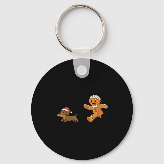Chaveiro Gingerbread Cookie Chasing Dachshund Christmas Dog (Frente)