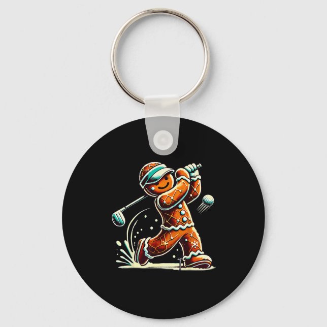 Chaveiro Gingerbread Playing Golf Ball Christmas Golf Lover (Frente)