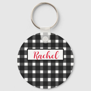 Chaveiro Gingham branco preto personalizado