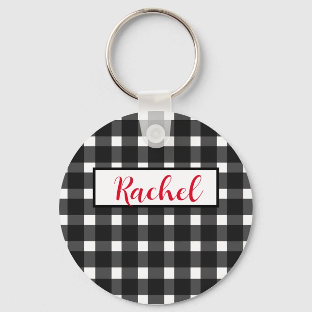 Chaveiro Gingham branco preto personalizado (Frente)
