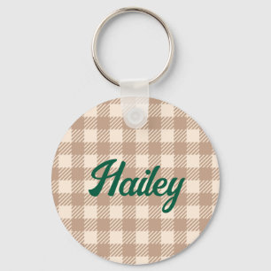 Chaveiro Gingham gingham castanho-doce moderno e fofo