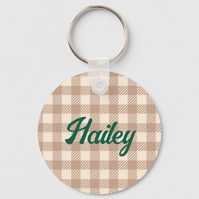 Chaveiro Gingham gingham castanho-doce moderno e fofo (Frente)