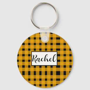 Chaveiro Gingham Preto Amarelo Personalizado