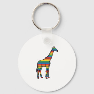 Chaveiro Girafa Arco-Íris Gravura Vintage Desenho Vetorial_