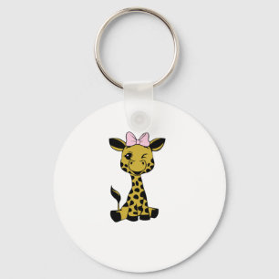 Chaveiro Girafa-bebê fofa com arco rosa