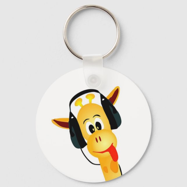 Chaveiro girafa engraçada com fones de ouvido (Frente)