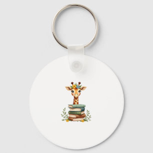 Chaveiro Girafa Fofa Com Livro Floral Fã de Livros Bibliote