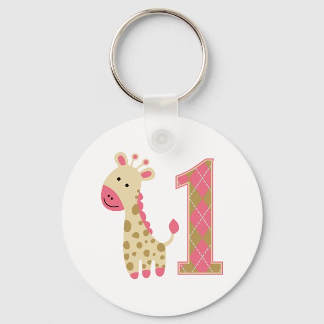 Chaveiro Girafa Rosa Primeiro Aniversário (Frente)