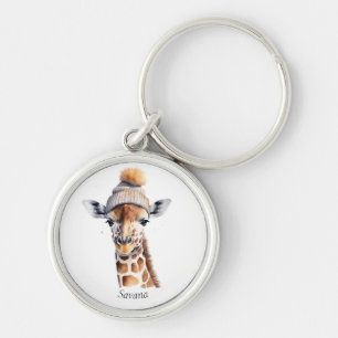 Chaveiro Girafa vestindo chapéu de inverno personalizável P