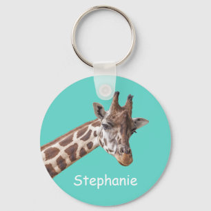 Chaveiro Giraffe Animal em Nome Teal Personalizado