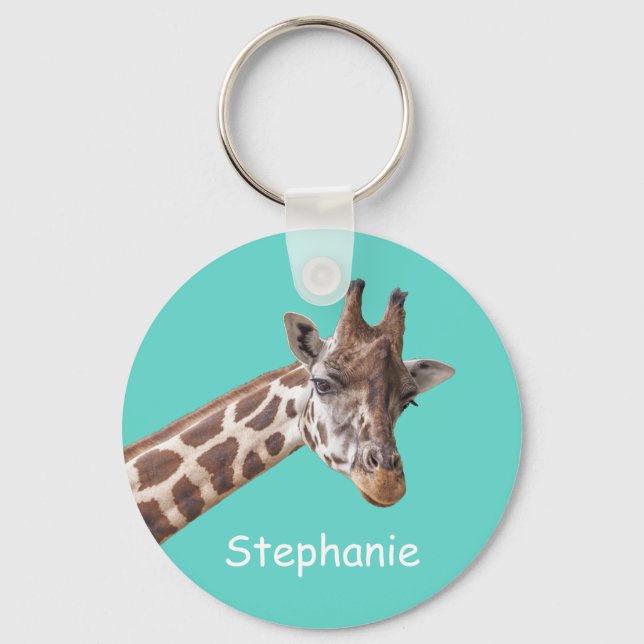 Chaveiro Giraffe Animal em Nome Teal Personalizado (Frente)