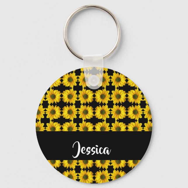 Chaveiro Girassóis amarelos em preto (Frente)